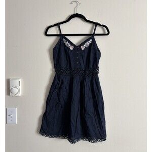 Abercrombie & Fitch Small COTTON‎ Dress Embrodiered Blue V Neck Stretchy Lined
